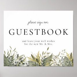 Botanische Waterverf Greenery Guestbook Sign Poster