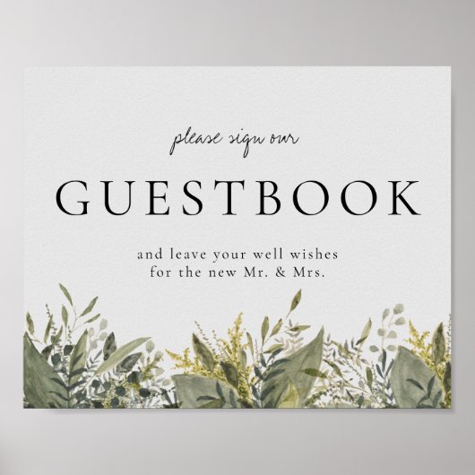 Botanische Waterverf Greenery Guestbook Sign Poster (Voorkant)