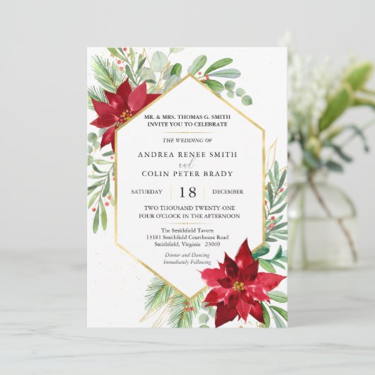 Botanische Waterverf Greenery kerstbruiloft in Kaart (Staand voorkant)