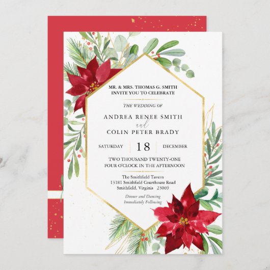 Botanische Waterverf Greenery kerstbruiloft in Kaart (Voorkant / Achterkant)