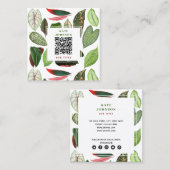 Botanische Waterverf Greenery laat QR-code achter Vierkante Visitekaartje (Voorkant / Achterkant)
