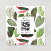 Botanische Waterverf Greenery laat QR-code achter Vierkante Visitekaartje (Voorkant)
