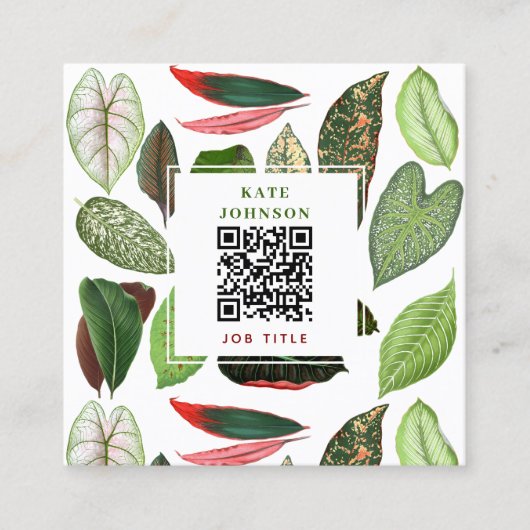 Botanische Waterverf Greenery laat QR-code achter Vierkante Visitekaartje (Voorkant)