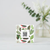 Botanische Waterverf Greenery laat QR-code achter Vierkante Visitekaartje (Staand voorkant)
