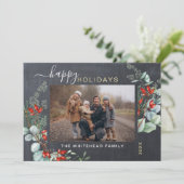 Botanische Waterverf Greenery Photo Chalkboard Feestdagenkaart (Staand voorkant)