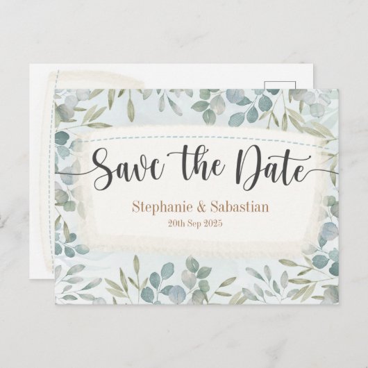 Botanische Waterverf Greenery Save the Date Aankondigingskaart (Voorkant / Achterkant)