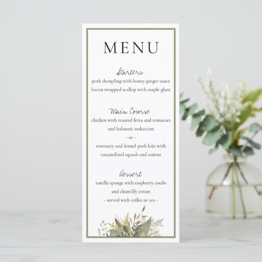 Botanische Waterverf Greenery Wedding Menu (Staand voorkant)