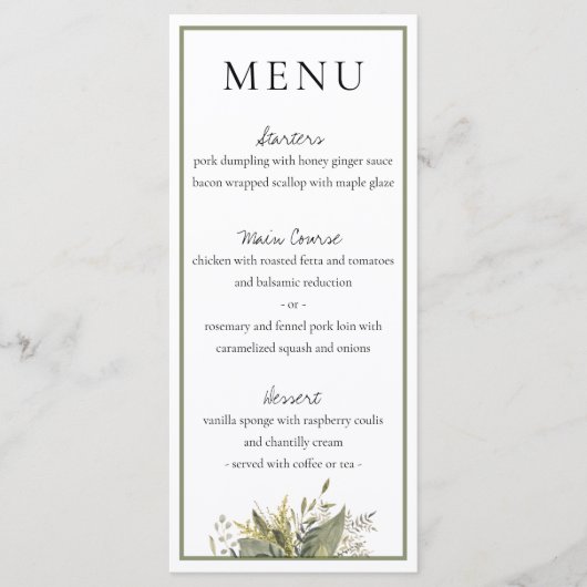 Botanische Waterverf Greenery Wedding Menu (Voorkant)