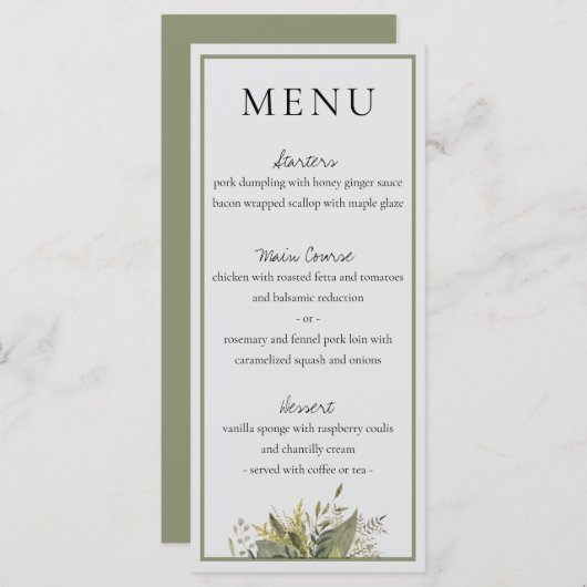 Botanische Waterverf Greenery Wedding Menu (Voorkant / Achterkant)