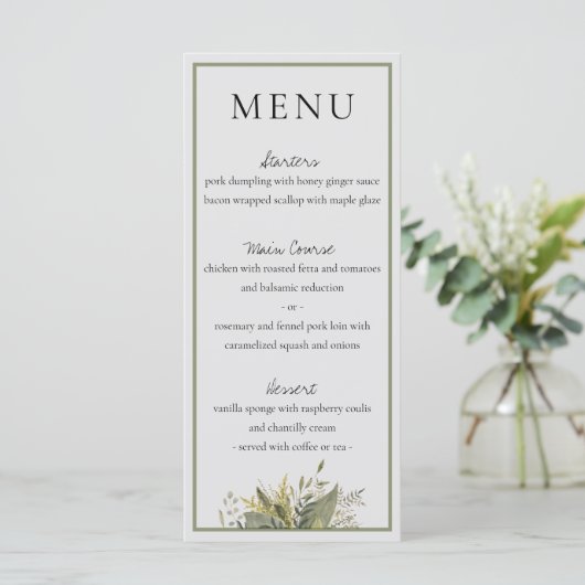 Botanische Waterverf Greenery Wedding Menu (Staand voorkant)