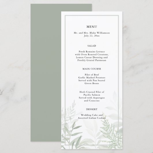 Botanische Waterverf Greenery Wedding Menu (Voorkant / Achterkant)