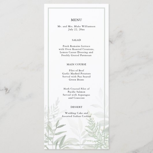 Botanische Waterverf Greenery Wedding Menu (Voorkant)