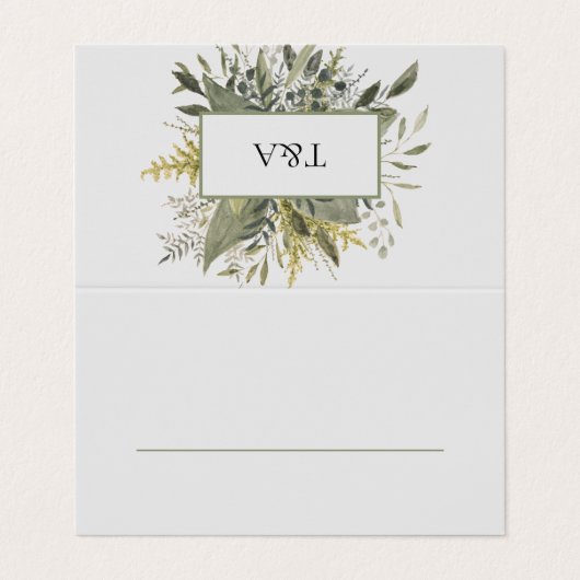 Botanische Waterverf Greenery Wedding Place Card Kaart (Buitenkant ongevouwen)
