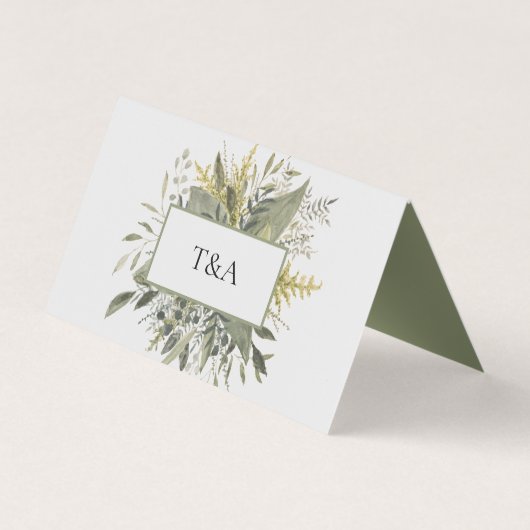Botanische Waterverf Greenery Wedding Place Card Kaart (Achterkant)