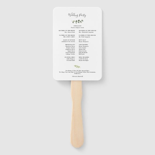 Botanische Waterverf Greenery Wedding Program Fan Handwaaier (Achterkant)