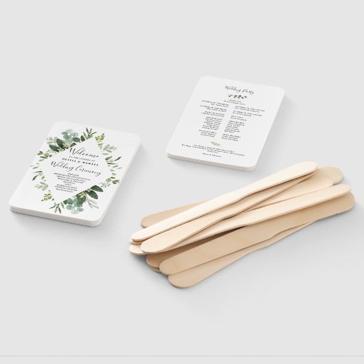 Botanische Waterverf Greenery Wedding Program Fan Handwaaier (Niet-gemonteerd)