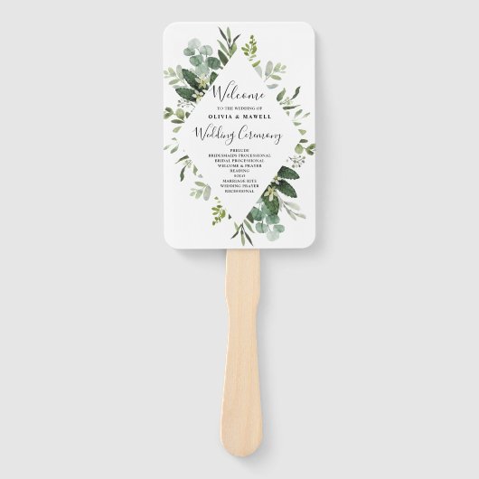 Botanische Waterverf Greenery Wedding Program Fan Handwaaier (Voorkant)