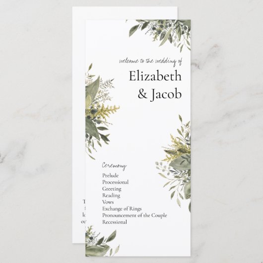 Botanische Waterverf Greenery Wedding Programme (Voorkant / Achterkant)