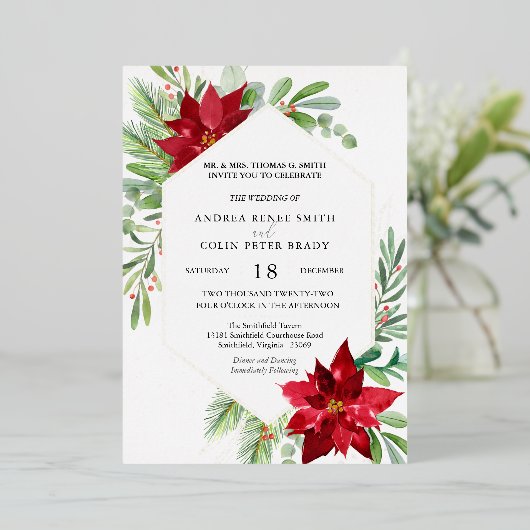 Botanische Waterverf Grieks kerstfeest Folie Uitnodiging (Staand Voorkant)