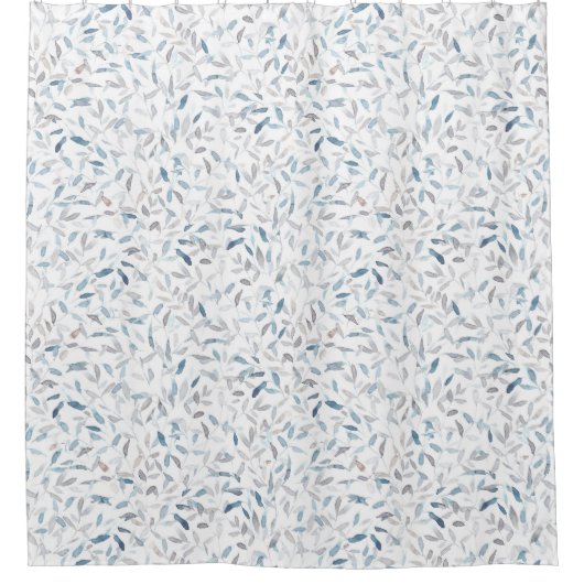 Botanische waterverf grijs blauw bladeren op wit douchegordijn (Voorkant)