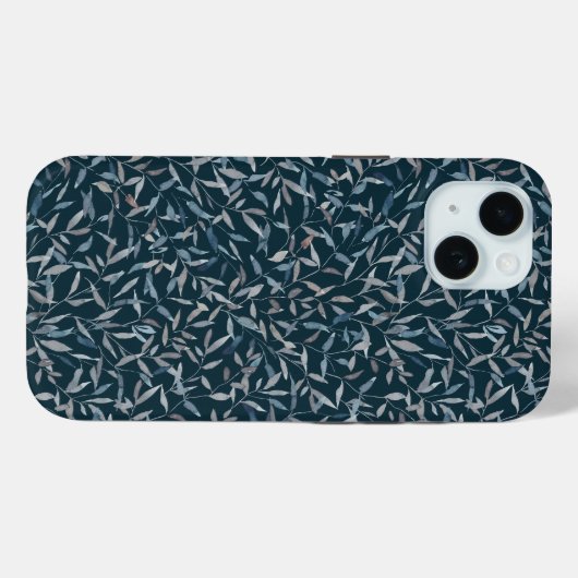 Botanische waterverf grijsblauwe bladeren op donke Case-Mate iPhone case (Achterkant (horizontaal))