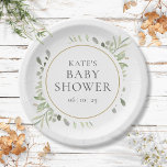 Botanische Waterverf groen Baby shower Papieren Bordje<br><div class="desc">Met delicate waterverf bladeren,  kunnen deze moderne genderneutrale baby shower,  sprinkle of douchepapier borden worden gepersonaliseerd met uw speciale evenementgegevens. Ontworpen door Thisnotme©</div>