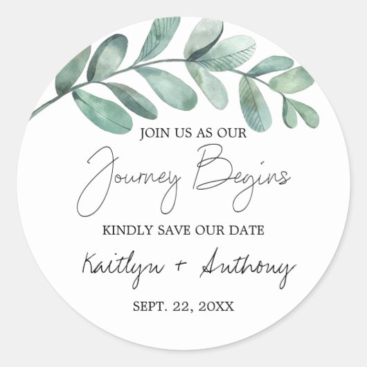 Botanische Waterverf groen Eucalyptus Classic R Ronde Sticker (Voorkant)