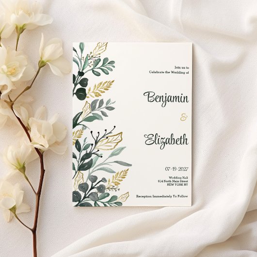 Botanische waterverf groen goud groen groen bruilo kaart