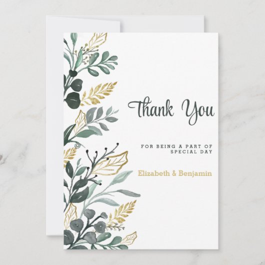 Botanische waterverf groen goudgroen Dank u Kaart (Voorkant)