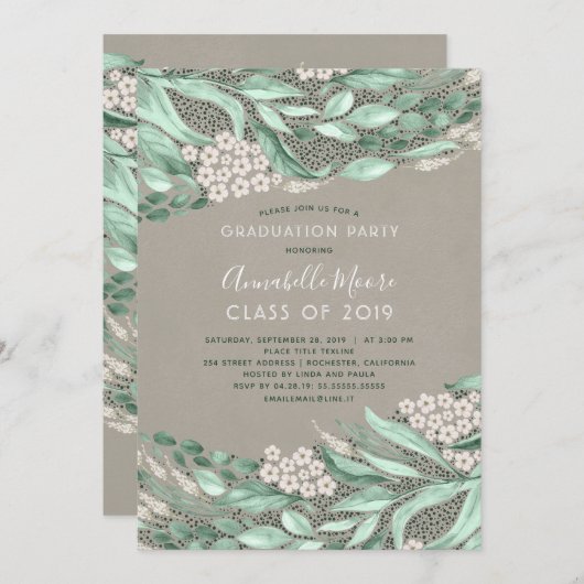 Botanische Waterverf Groene afstudeerfeest Kaart (Voorkant / Achterkant)