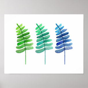 botanische waterverf. Groene en blauwe bloem Poster