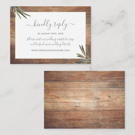 Botanische Waterverf Hout Wedding Website RSVP Informatiekaartje (Voorkant / Achterkant)