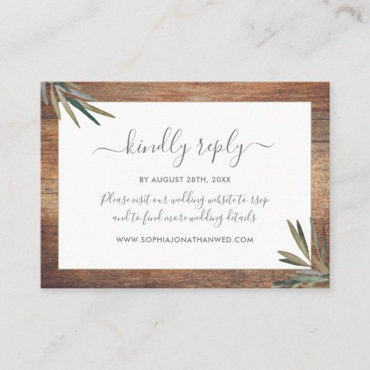 Botanische Waterverf Hout Wedding Website RSVP Informatiekaartje (Voorkant)