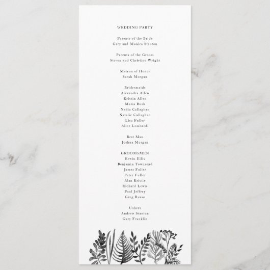 Botanische Waterverf huwelijksprogramma Programmakaart (Achterkant)