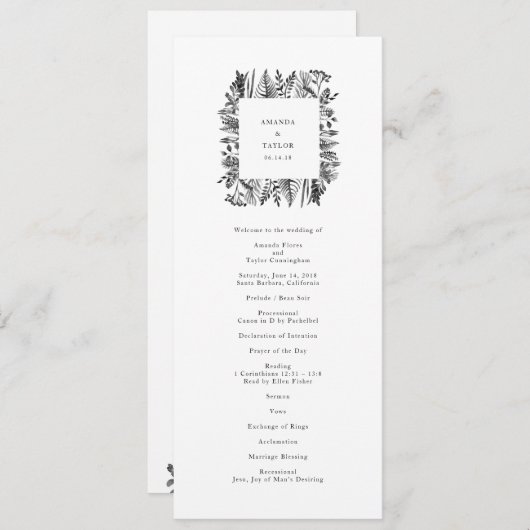 Botanische Waterverf huwelijksprogramma Programmakaart (Voorkant / Achterkant)