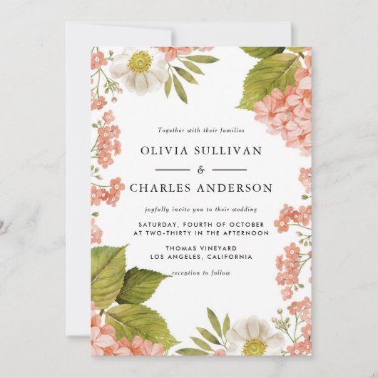 Botanische Waterverf Hydrangea en Anemone Wedding Kaart (Voorkant)