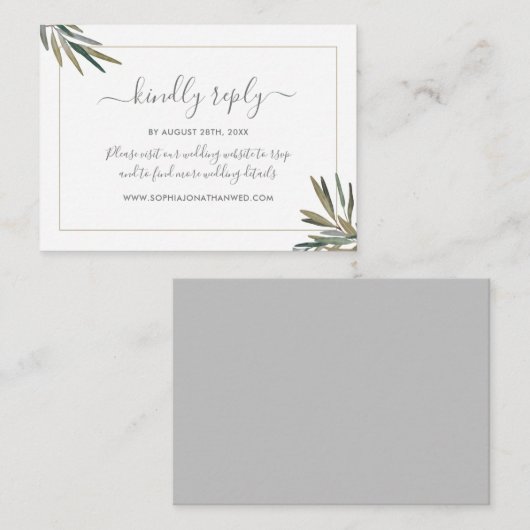 Botanische Waterverf Kruid bruiloft website RSVP Informatiekaartje (Voorkant / Achterkant)