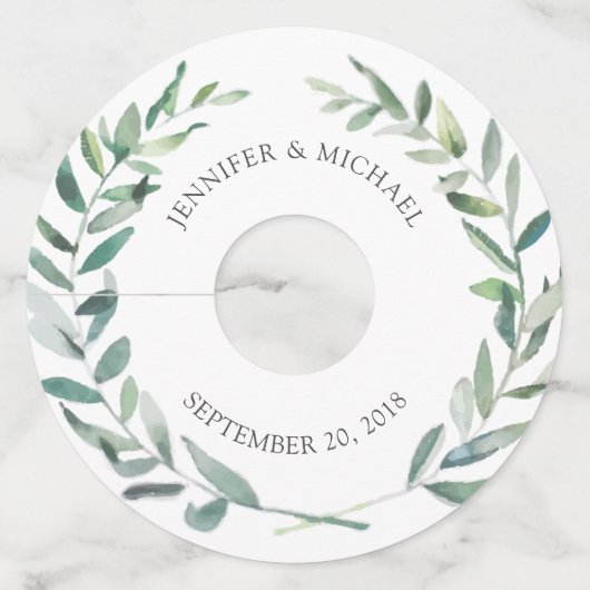 Botanische waterverf laat bruinbruidbruinbruiloft  wijnglaslabel (Voorkant)