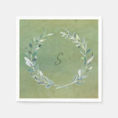 Botanische waterverf laat groene monogrammen achte servet (Voorkant)