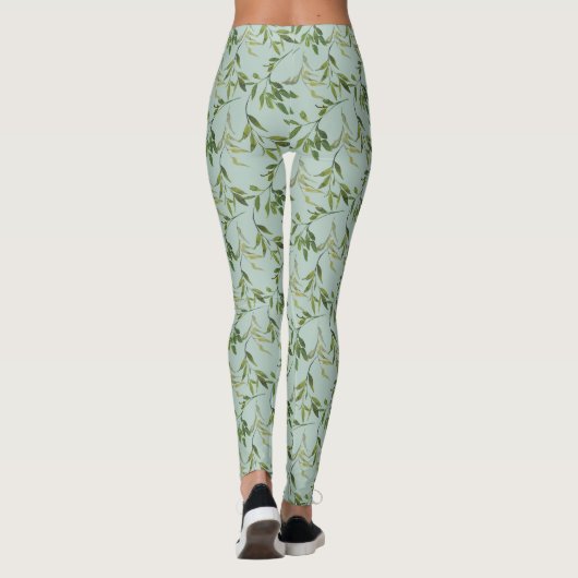Botanische Waterverf Leaf All-Over Print Leggings (Achterkant)