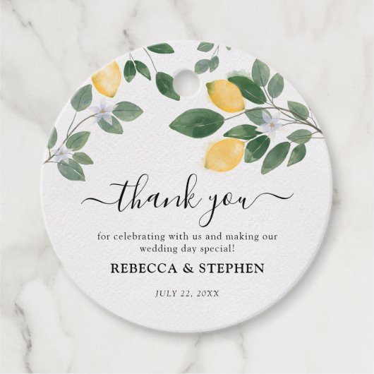 Botanische Waterverf Lemon en Greenery Wedding Bedankjes Labels (Voorkant)