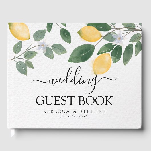 Botanische Waterverf Lemon en Greenery Wedding Gastenboek (Voorkant)