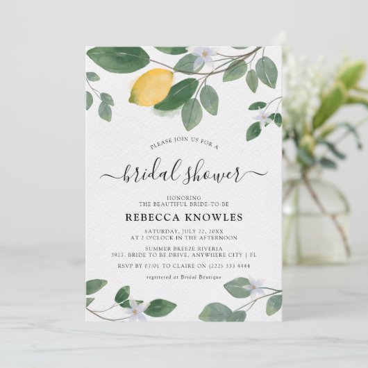 Botanische Waterverf Lemon Greenery Vrijgezellenfe Kaart (Staand voorkant)