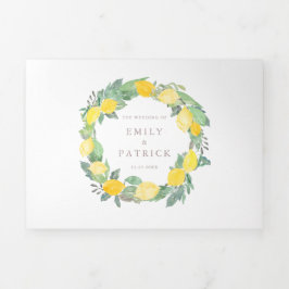 Botanische Waterverf Lemon Tree Summer Weddenschap Drieluik Uitnodiging