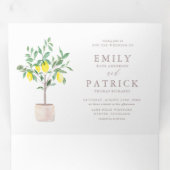 Botanische Waterverf Lemon Tree Summer Weddenschap Drieluik Uitnodiging (Binnenzijde eerst)