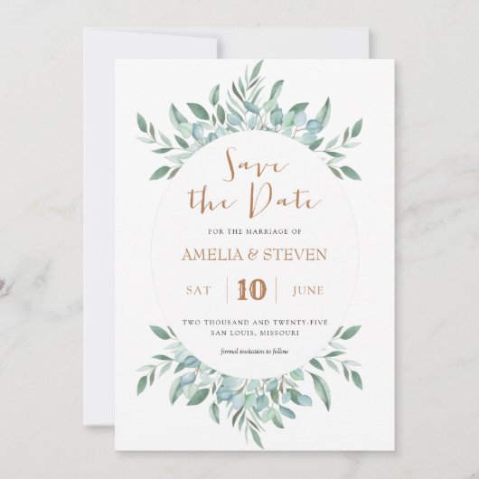 Botanische waterverf loof save the date kaart (Voorkant)