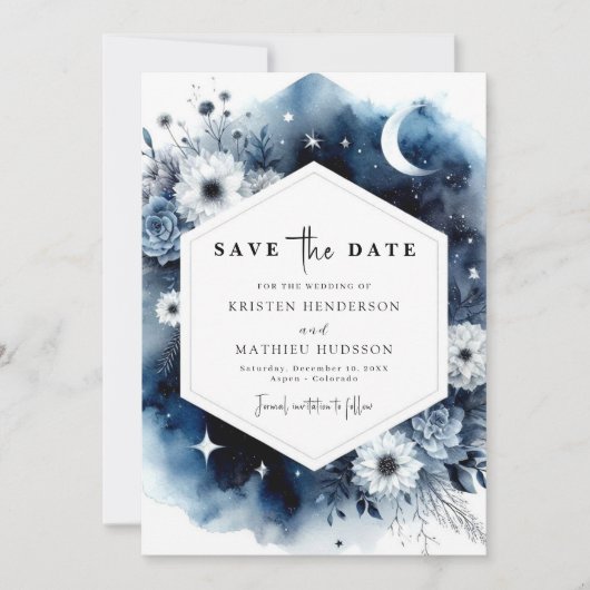 Botanische Waterverf Maanverlichte bruiloft Save The Date (Voorkant)