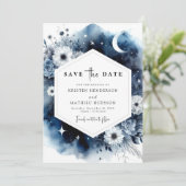 Botanische Waterverf Maanverlichte bruiloft Save The Date (Staand voorkant)