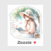 Botanische Waterverf Meisje Lezen Boekliefhebber Sticker (Vel)