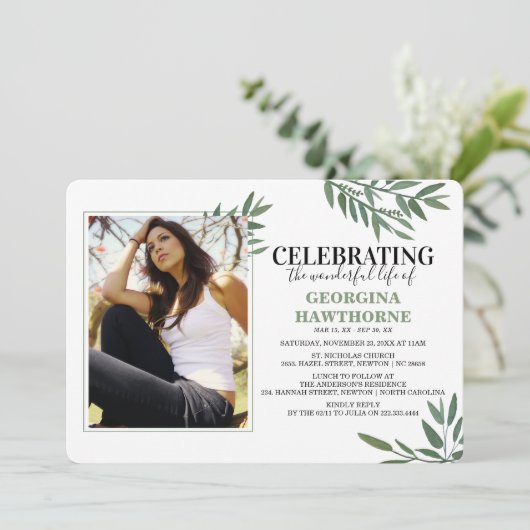 Botanische Waterverf Memorial Fotouitnodiging Kaart (Staand voorkant)